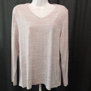 Croft & Barrow V-Neck Longsleeve Tee Lavender/Cream Stripe